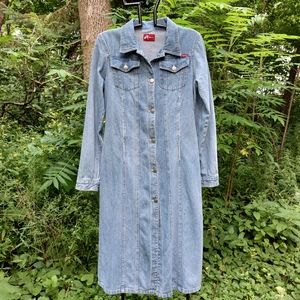 Vtg Denim Button Front Midi Dress